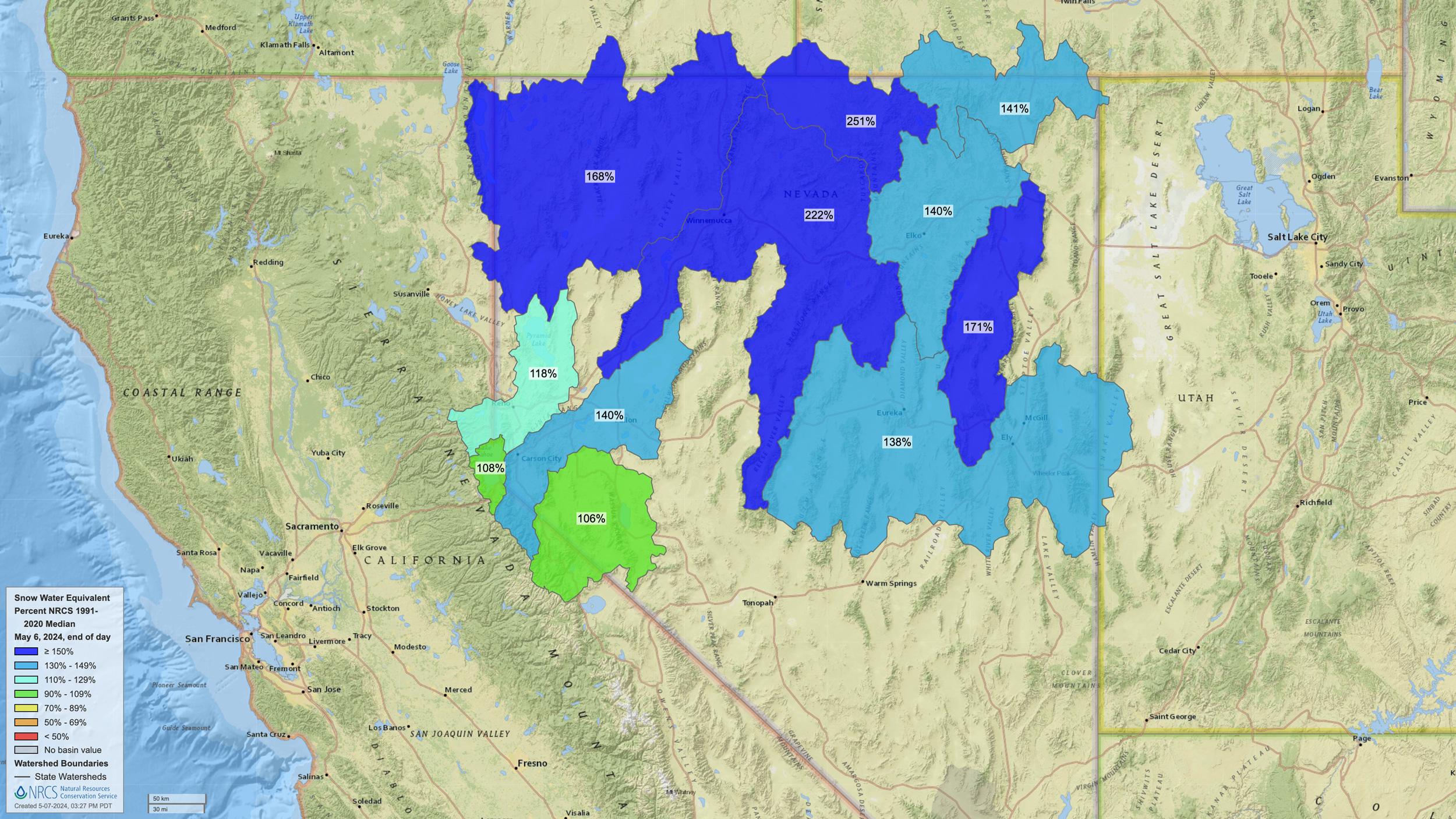 2024 Nevada early May snow water equivalent map