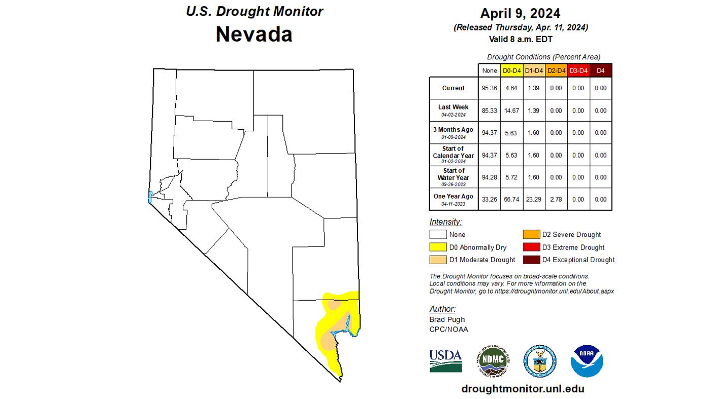2024 early April Nevada drought status map