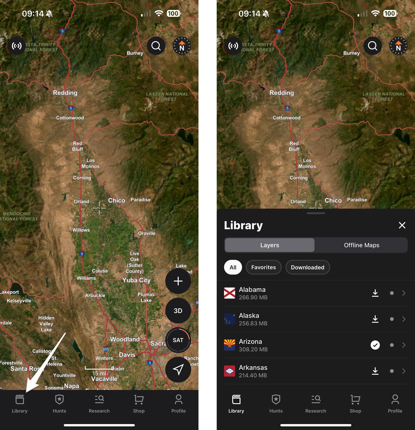 How to access wildfire layer on GOHUNT mobile app
