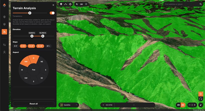 The Terrain Analysis tool for highlighting slope, elevation, and aspect