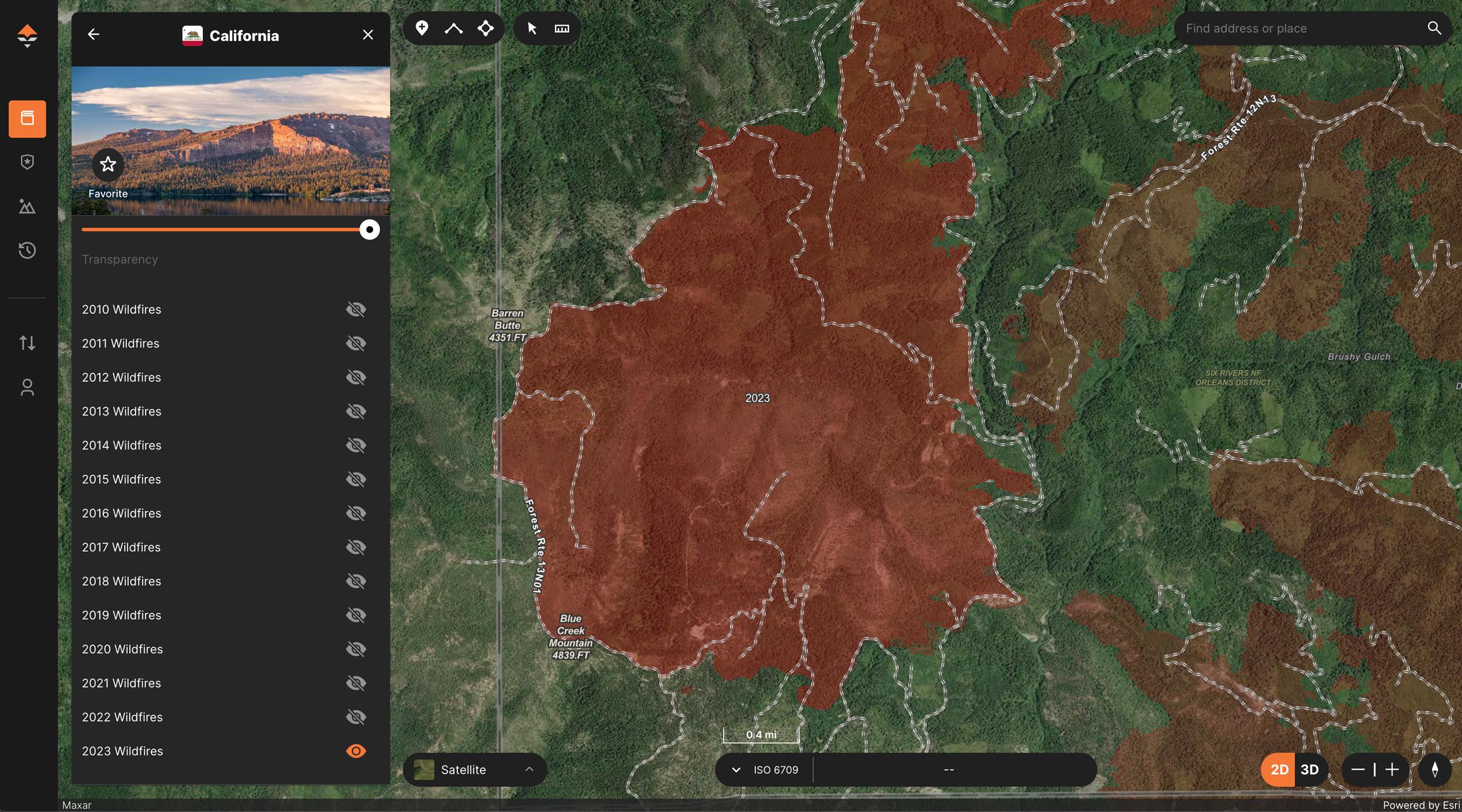 2023 Wildfire layer on GOHUNT Maps