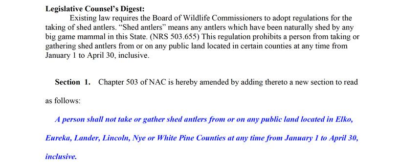 Screen shot from commission reports on nevada shed hunting season