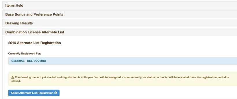 Registered for 2019 montana general deer combo alternate list