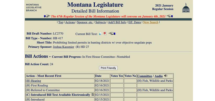 ALERT: Montana bill to remove special permit limits if hunt district exceeds sustainable population - 1