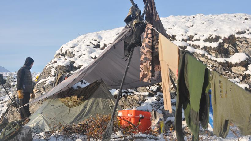 Drying out clothes hunting camp