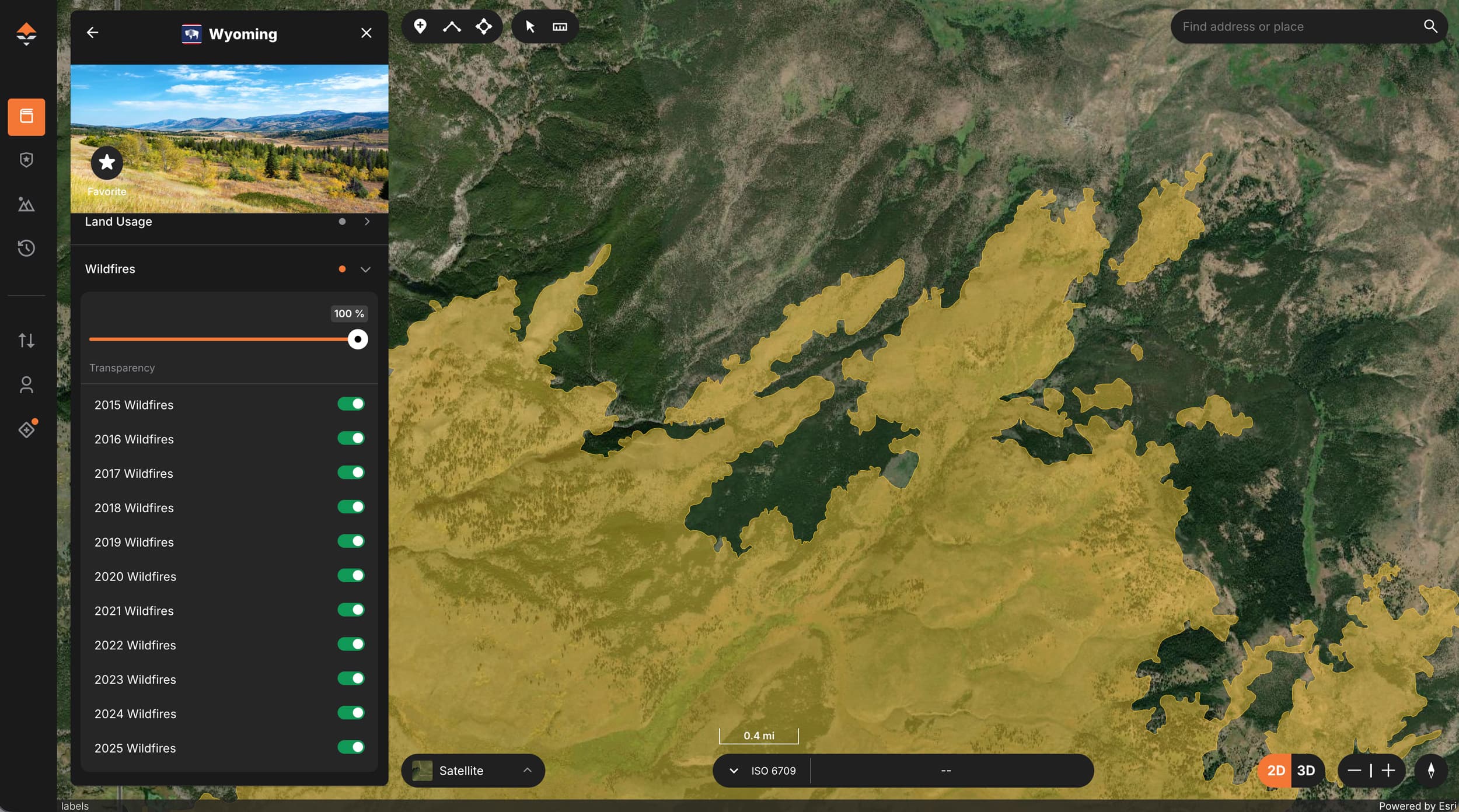 Historical wildfire layer on GOHUNT Maps