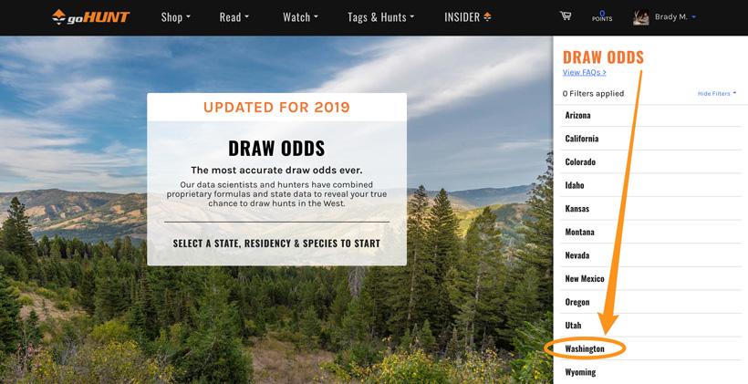 Washington draw odds now on gohunt insider