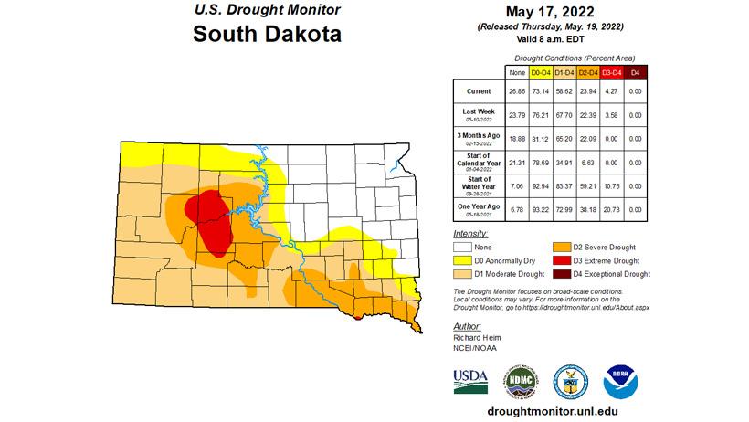 South Dakota 2022 mid-May drought status map