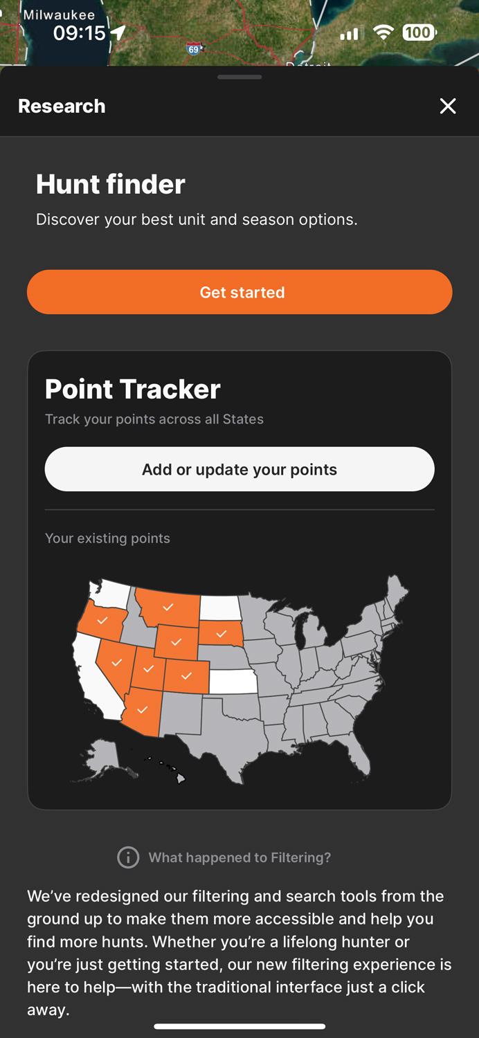 Point Tracker on the GOHUNT Mobile App
