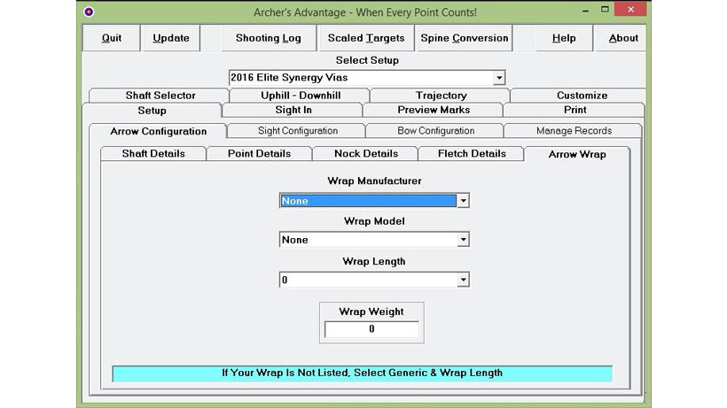 Entering arrow wrap info using archers advantage_0