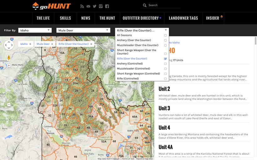 Gohunt insider filtering units in idaho