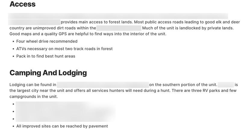 Access camping and lodging in hunting unit