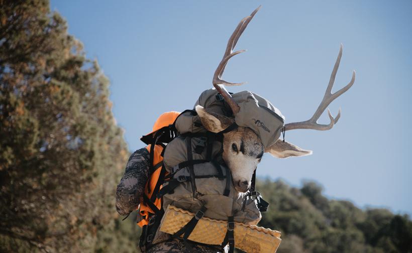 Brady Miller packing out mule deer with Stone Glacier backpack