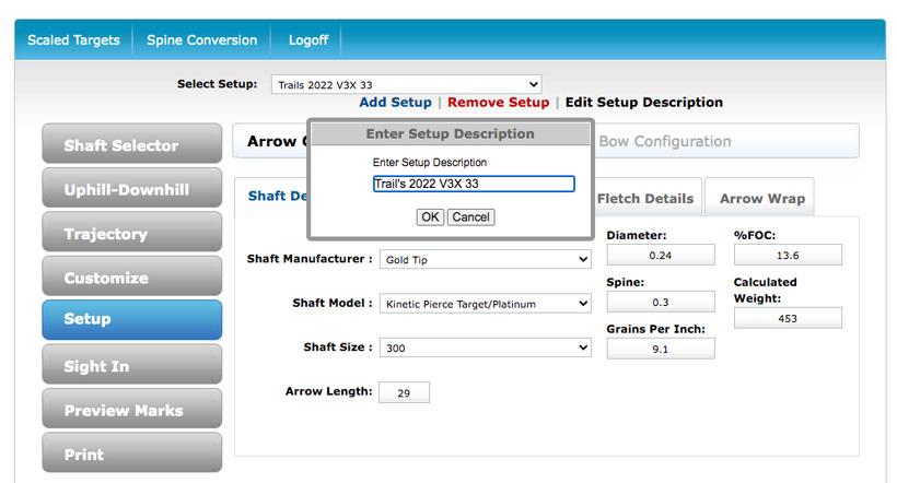 Archers advantage setup tab