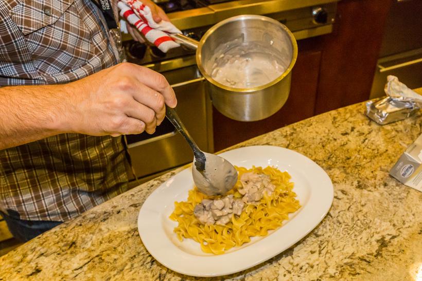 16 adding sauce to elk stroganoff