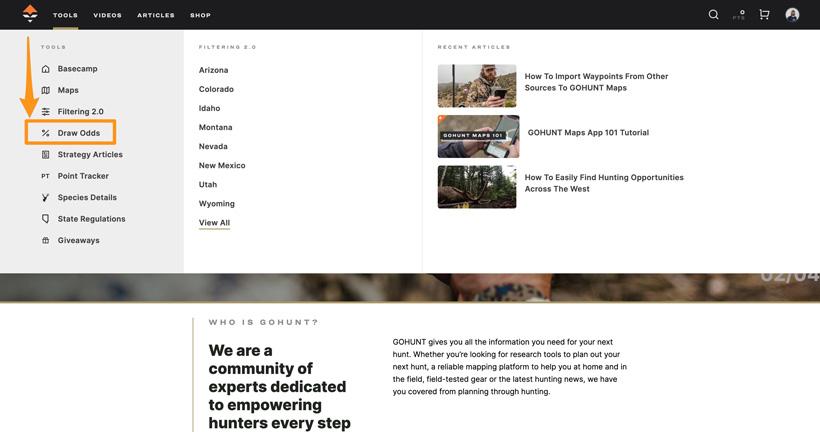 How to access standalone draw odds on gohunt