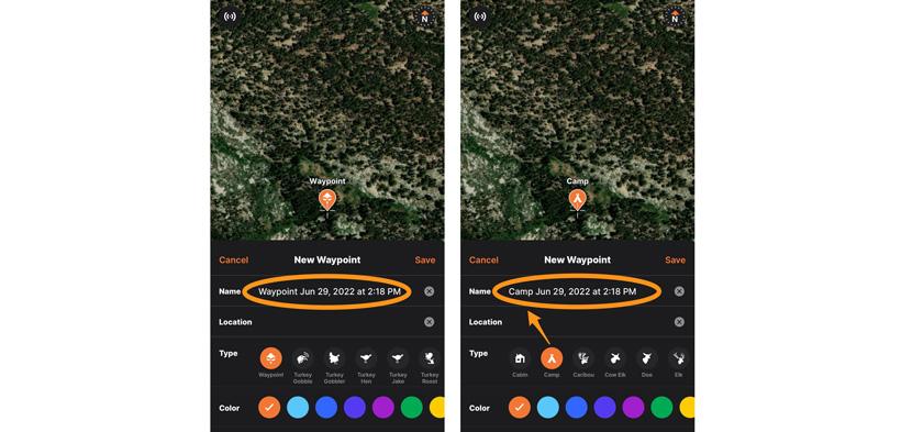 Naming waypoints shortcut on mobile