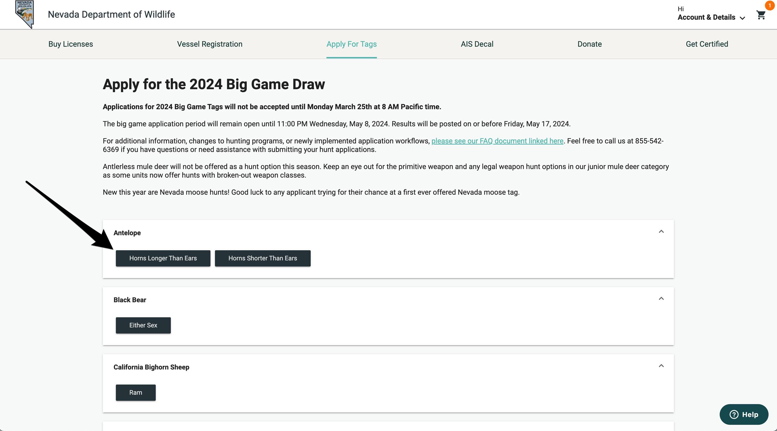 Selecting species to purchase Nevada bonus point