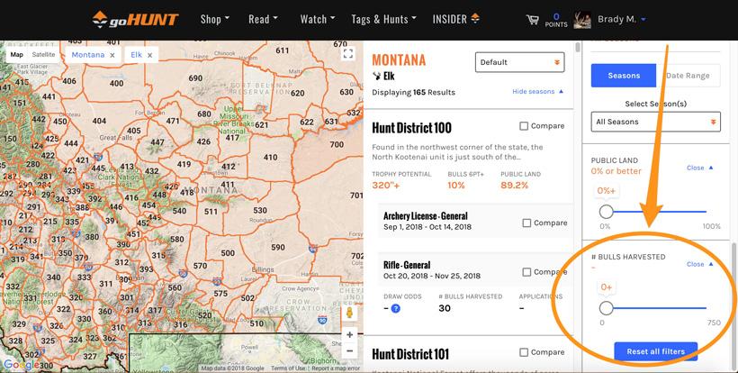 Filter adjustment for number of bulls harvested in montana