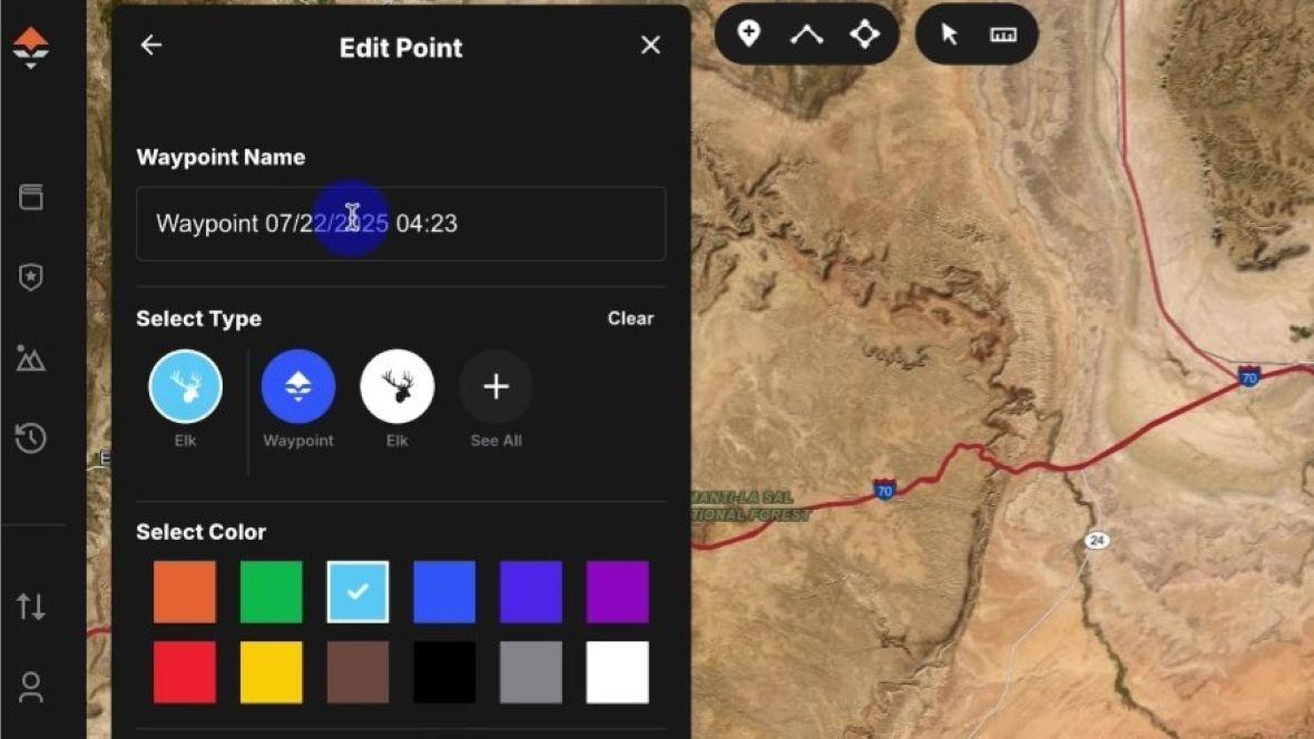 Waypoint menu with icons color options