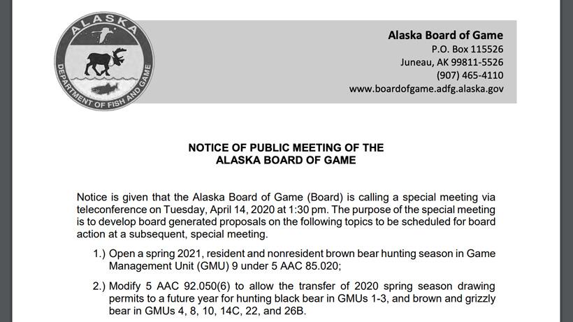 Alaska calls board meeting to possibly allow transfer of 2020 bear permits - 0d