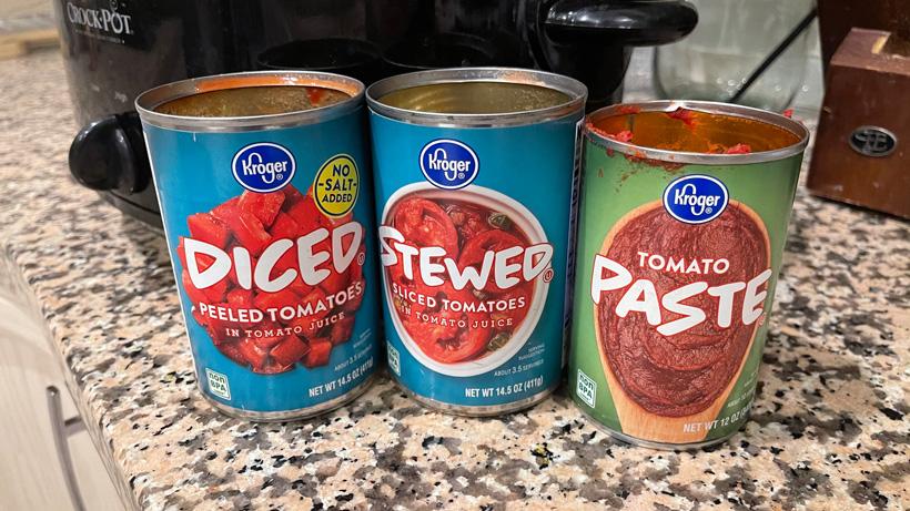 Stewed and diced tomatoes for chili