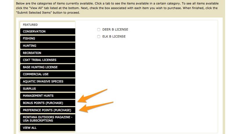 How to purchase montana hunting bonus preference points