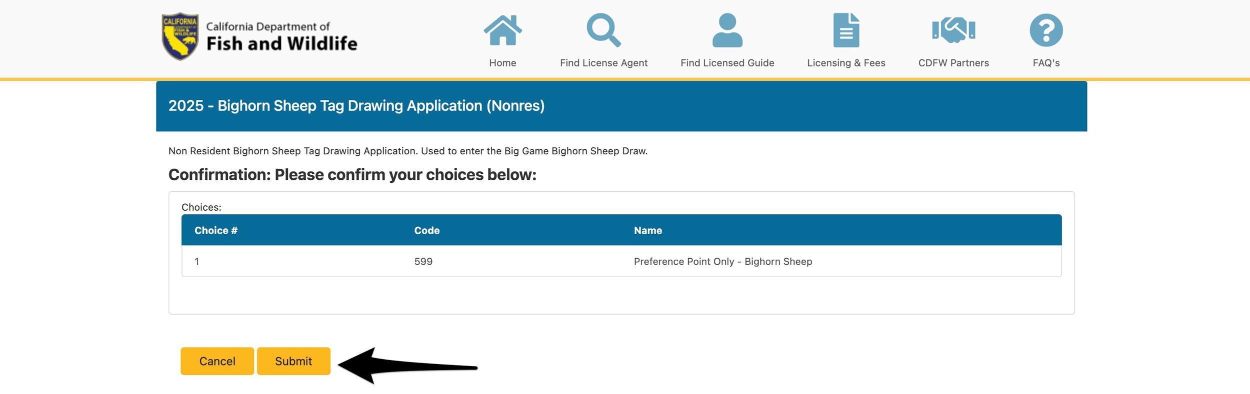 Confirm your California preference point choice