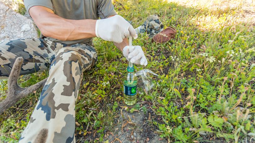 Pulling up velvet antler preserve into syringe