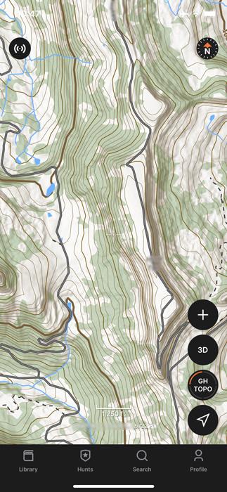 Finding glassing spots using gohunt topographic map on mobile app