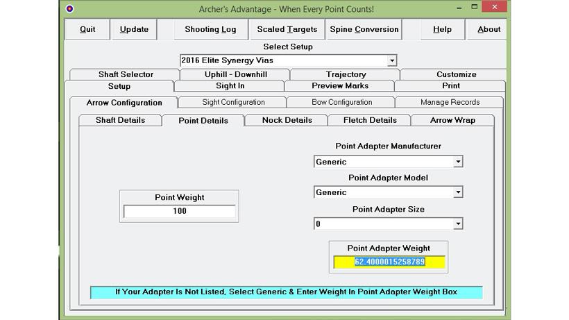 Entering point details using archers advantage_0