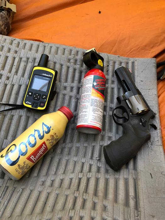 Sidearm pepper spray and inreach for bear protection