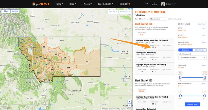 Number of bears harvested on gohunt