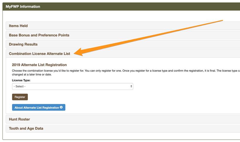 Selecting combination license alternate list