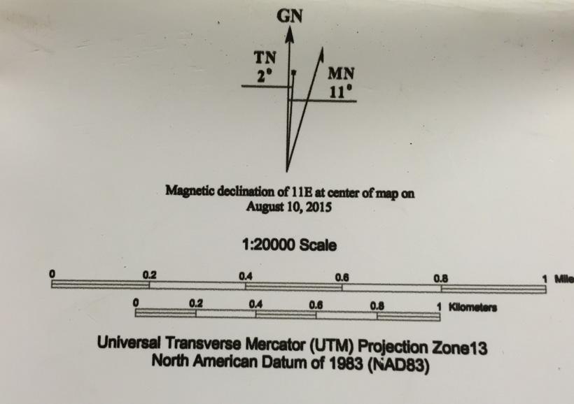 Magnetic declination diagram on map