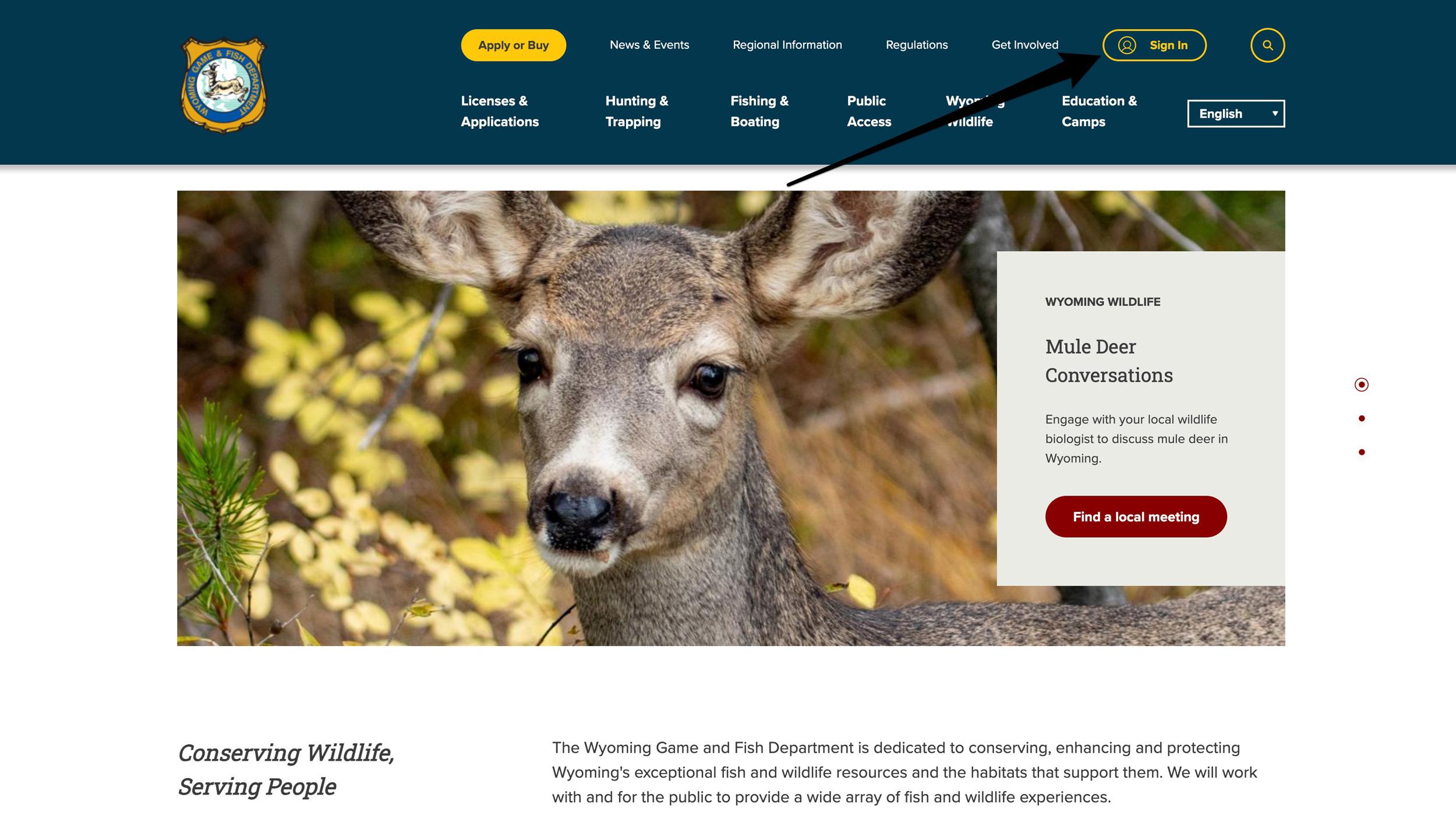 Wyoming Game and Fish Department homepage to login to view preference point totals