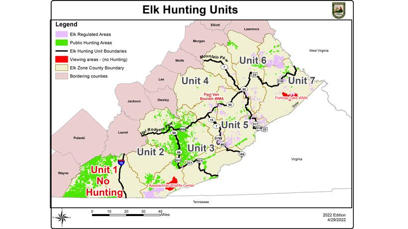 Map of Kentucky elk hunting units