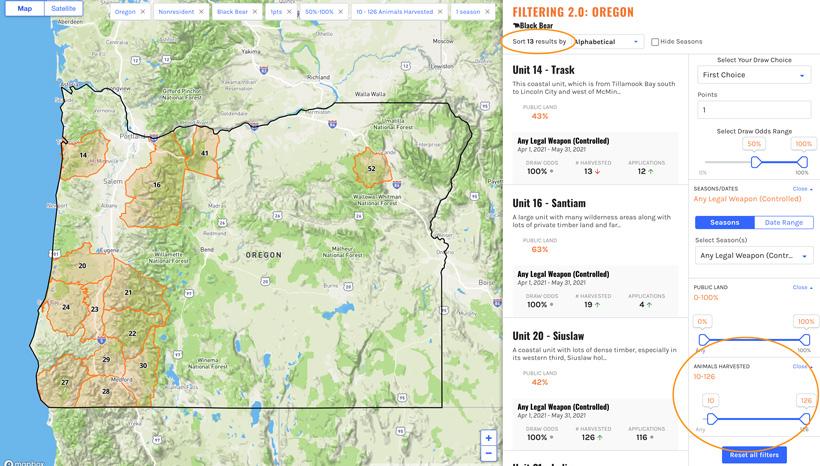 Filtering by bear harvest
