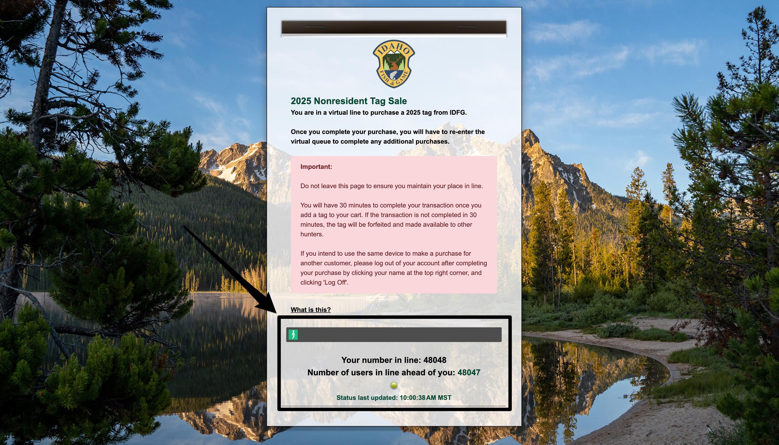 In line to purchase an Idaho general season hunting tag with random number assigned