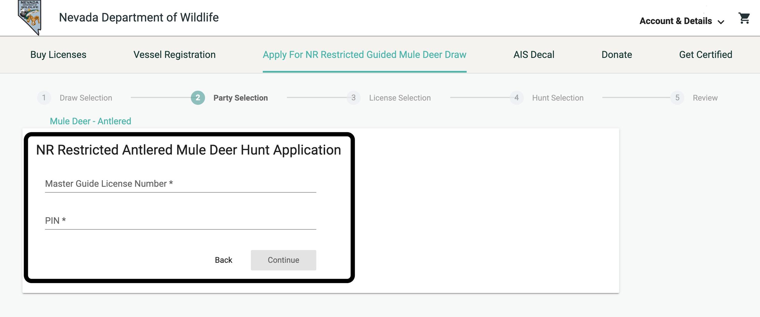 Adding Master Guide License number for Nevada guide draw deer application