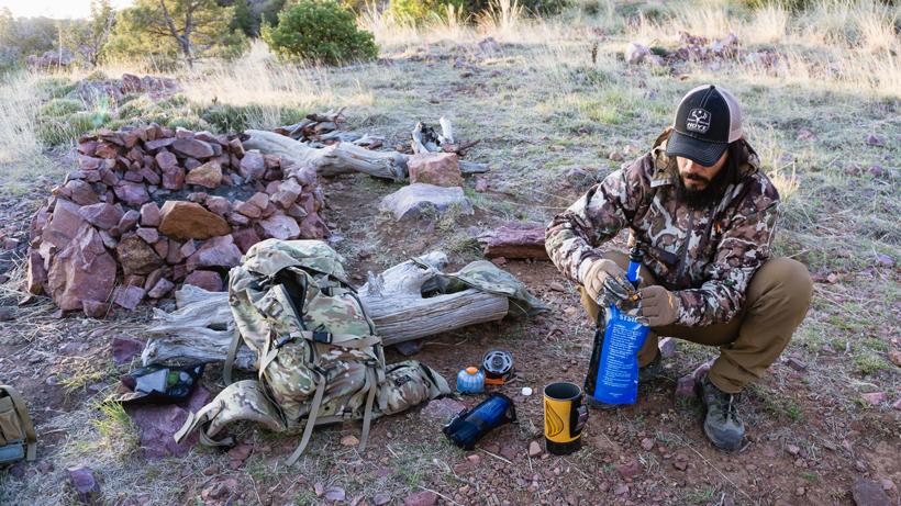 Gear items for backpack hunting