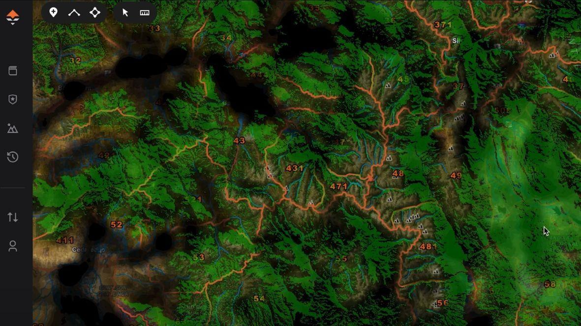 Road Density layer showing open roadless zones