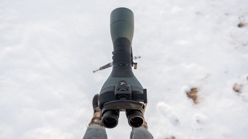 Swarovski BTX 85mm objective hunting mule deer