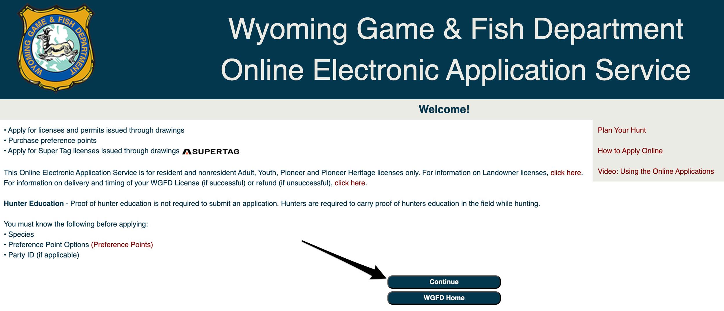 Wyoming Game and Fish Department online electronic application service
