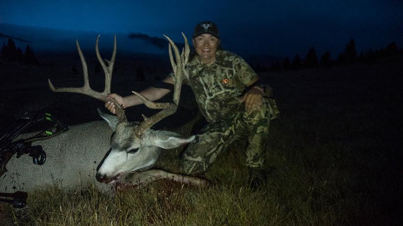 Jordan budd with her wyoming mule deer buck