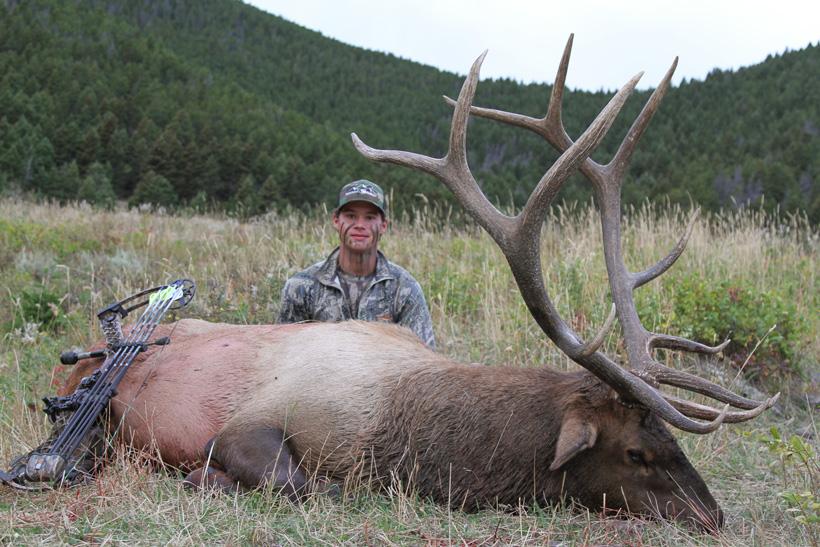 Easton enott with his montana archery bull elk