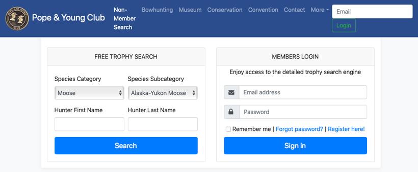 Pope and young database screenshot