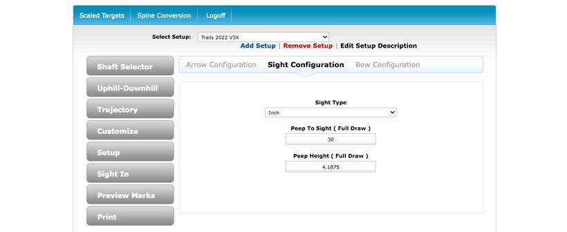 Archers advantage sight configuration tab