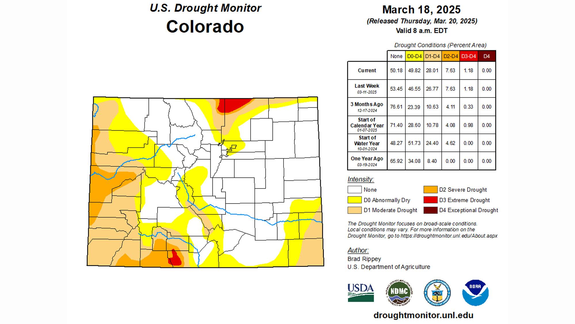 Colorado mid March 2025 drought status map
