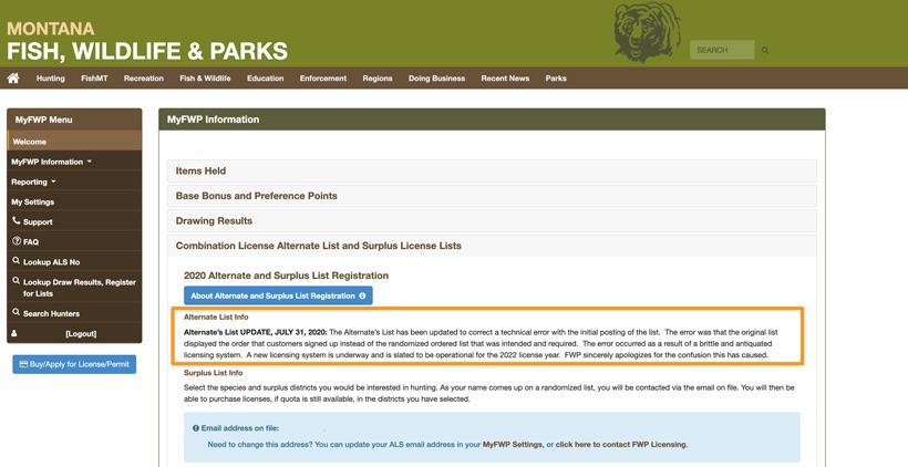 Screen shot montana alternate list 2